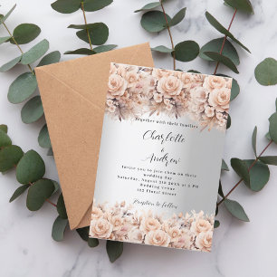 Silver rose gold florals elegant wedding invitation