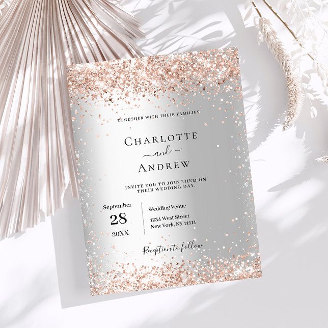 Silver rose gold formal budget wedding invitation (Creator Uploaded)