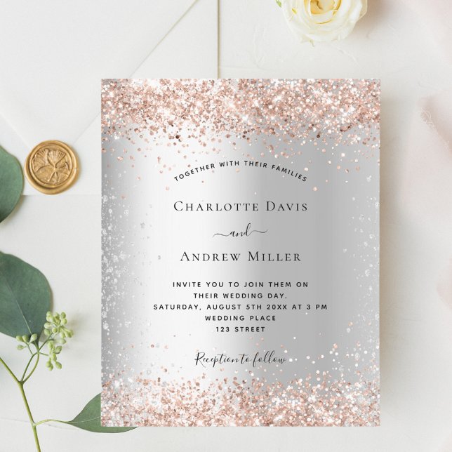 Silver rose gold formal budget wedding invitation (Creator Uploaded)