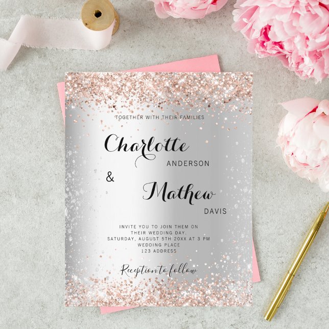 Silver rose gold formal budget wedding invitation (Creator Uploaded)