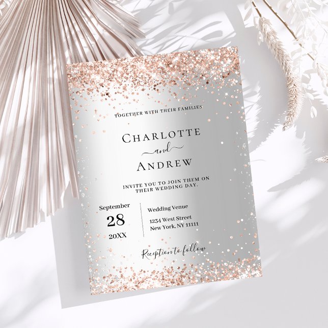 Silver rose gold formal wedding invitation (Creator Uploaded)