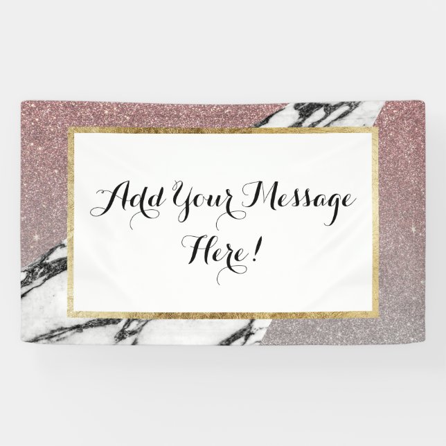 Silver Rose Gold Glitter and Marble Geometric Banner (Horizontal)