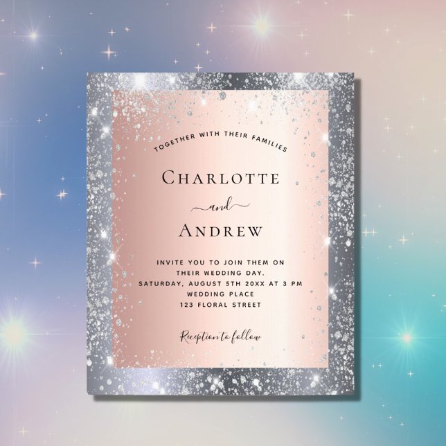 Silver rose gold glitter elegant wedding budget flyer (Creator Uploaded)