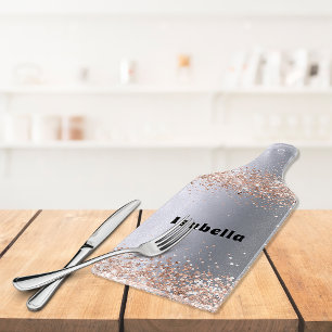 Silver rose gold glitter sparkles name cutting board