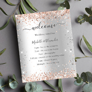 Silver rose gold glitter wedding budget program flyer