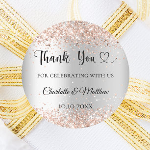 Silver rose gold heart thank you wedding classic round sticker