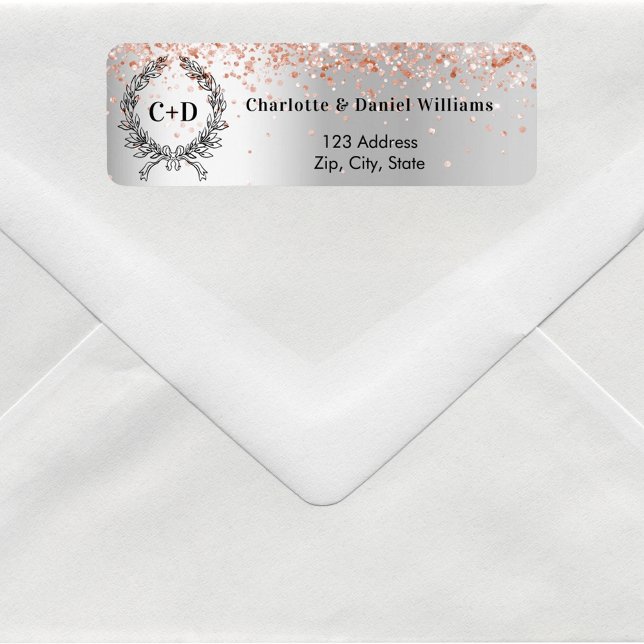Silver rose gold initials wedding return address (Creator Uploaded)