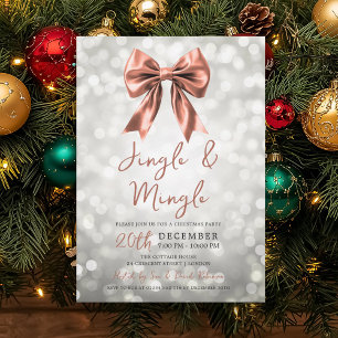 Silver Rose Gold Jingle Mingle Christmas Bow  Invitation