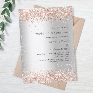 Silver rose gold luxury wedding reception invitation