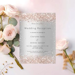 Silver rose gold luxury wedding reception invitation