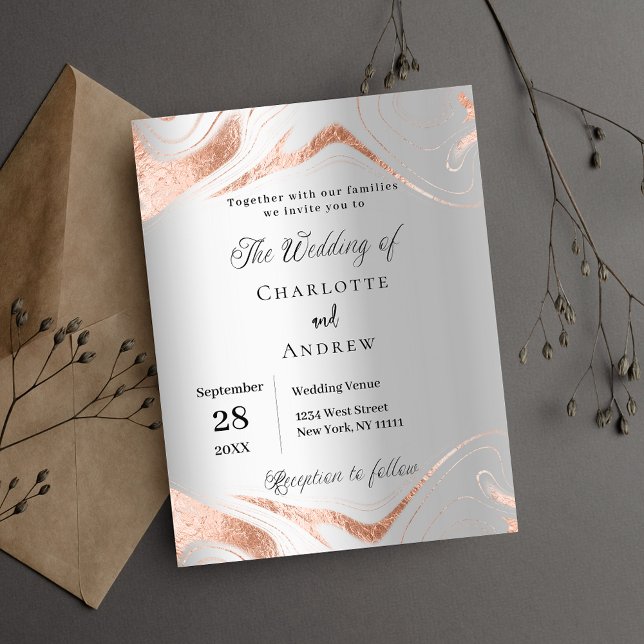 Silver rose gold marble budget wedding invitation (Creator Uploaded)