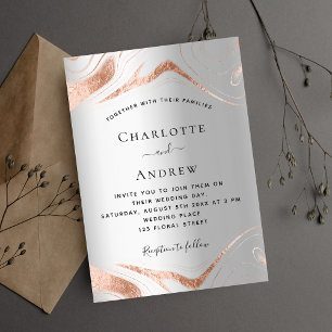 Silver rose gold marble luxury wedding invitation