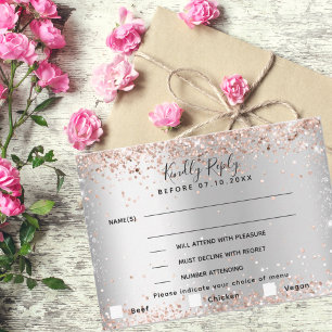 Silver rose gold menu choise wedding RSVP