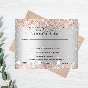 Silver rose gold menu choise wedding RSVP card