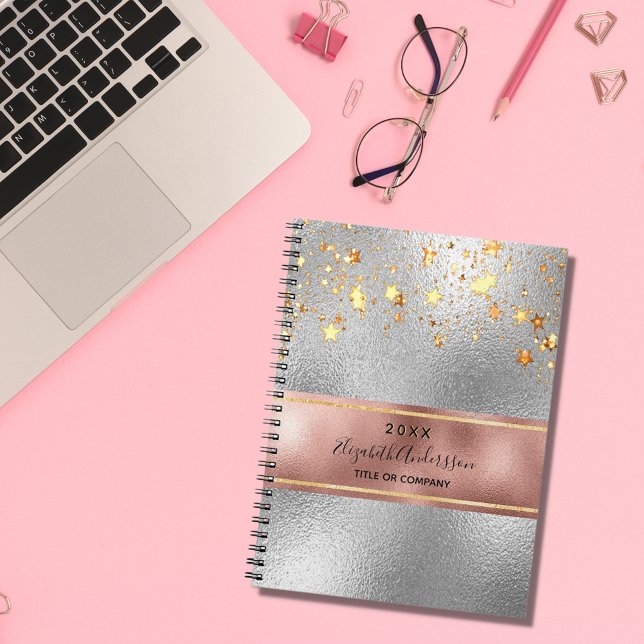 Silver rose gold metallic stars business notebook (Creator Uploaded)