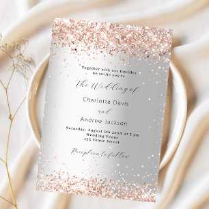 Silver rose gold modern luxury wedding invitation