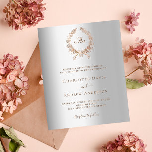 Silver rose gold monogram wedding invitation