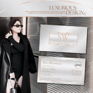 Silver Rose Gold Ornate with Monogram and Logo Business Card