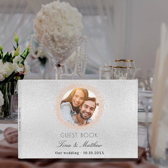 Silver rose gold photo elegant wedding guest book (Creator Uploaded)