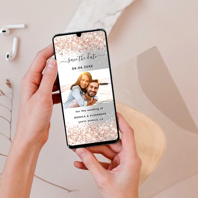 Silver rose gold photo wedding Save the Date (Creator Uploaded)