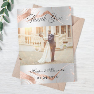 Silver rose gold photo wedding thank you card