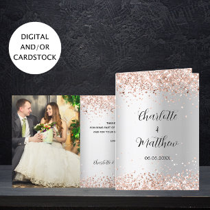 Silver rose gold photo wedding thank you card