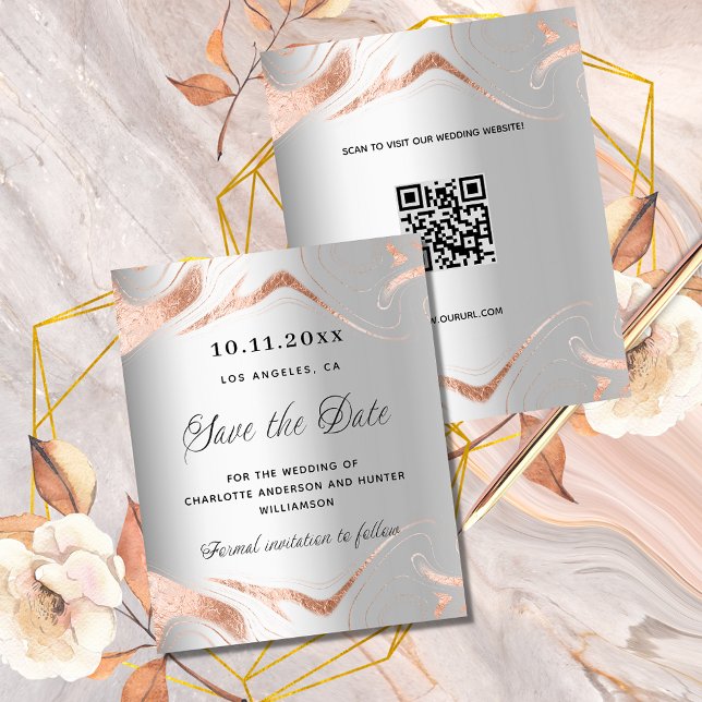 Silver rose gold QR budget wedding save the date (Creator Uploaded)