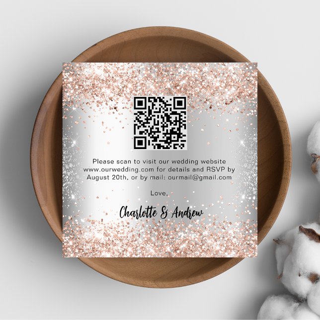 Silver rose gold QR code wedding RSVP Enclosure Card (Creator Uploaded)