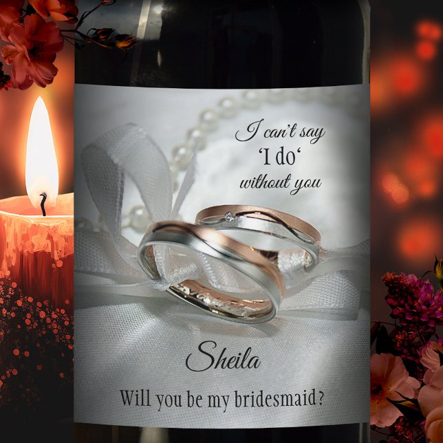 Silver Rose Gold Rings Wedding Wine Label (Creator Uploaded)