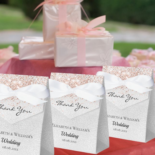Silver rose gold thank you wedding favour box (Creator Uploaded)