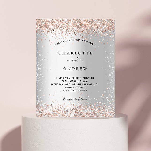 Silver rose gold wedding budget invitation flyer (Creator Uploaded)