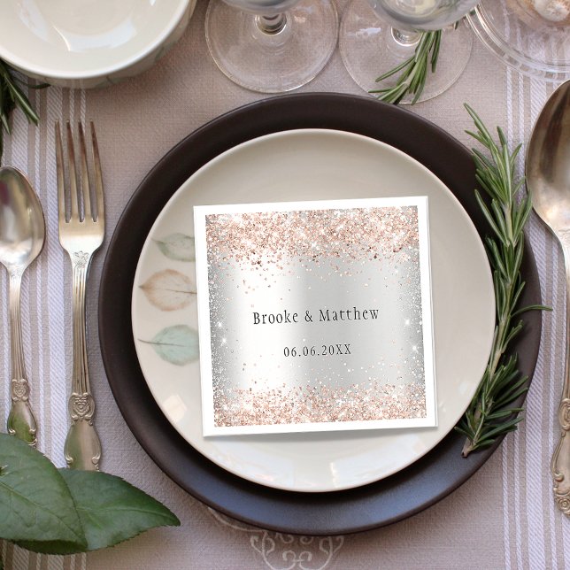 Silver rose gold wedding napkin (Creator Uploaded)