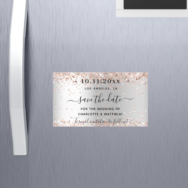 Silver rose gold wedding save the date magnet (Creator Uploaded)
