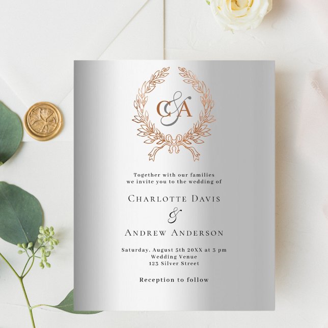 Silver rose gold wreath monogram budget wedding (Creator Uploaded)