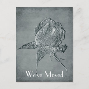 Silver Rose New Address Floral Announcement Postcard