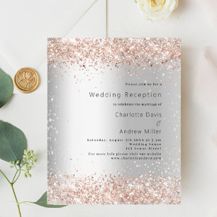 Silver rose wedding reception invitation