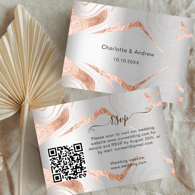 Silver rose wedding response website QR code RSVP Enclosure Card (Creator Uploaded)