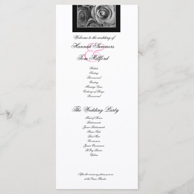 SILVER ROSES and PINK LACE Wedding Program Programme (Front)