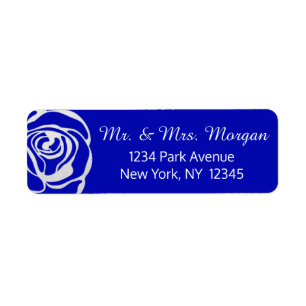 silver Roses and Royal Blue Address Labels