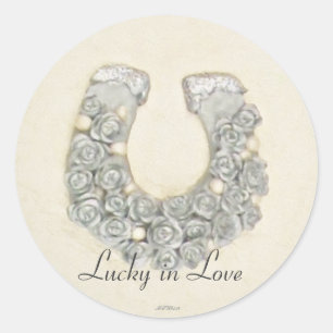 Silver Roses Horseshoe Wedding Handfasting Classic Round Sticker