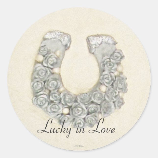 Silver Roses Horseshoe Wedding Handfasting Classic Round Sticker (Front)