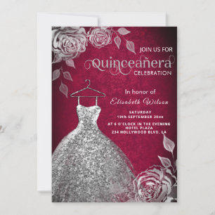Silver roses trendy  sequins dress Quinceañera  In Invitation