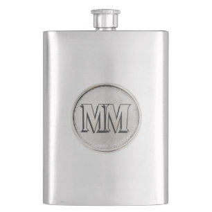 Silver Round with Monogram - Premium Flask