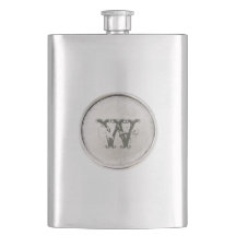 Silver Round with Monogram Rustic Western  Flask