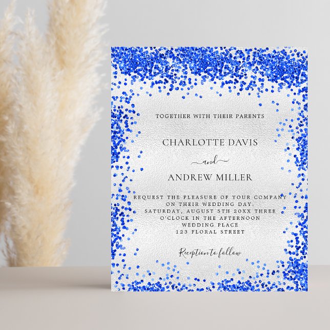 Silver royal blue budget wedding invitation (Creator Uploaded)