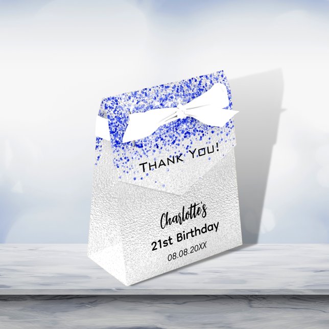 Silver royal blue glitter sparkles name thank you favour box (Creator Uploaded)