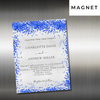 Silver royal blue luxury wedding invitation magnet