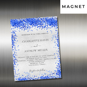 Silver royal blue luxury wedding invitation magnet