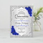 Silver Royal Blue Quinceanera Invitation (Standing Front)