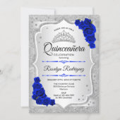 Silver Royal Blue Quinceanera Invitation (Front)